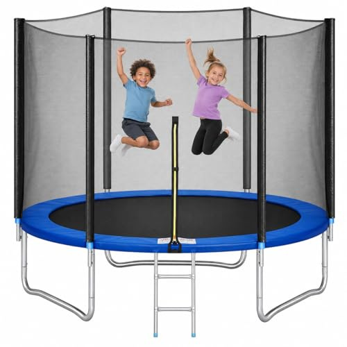 183cm Garden Trampoline with Safety Enclosure Net, Kids Outdoor Bouncer Rebounder with Padded Spring Cover & Ladder, Blue Children’s Trampoline for Garden, Patio, Outdoor Play