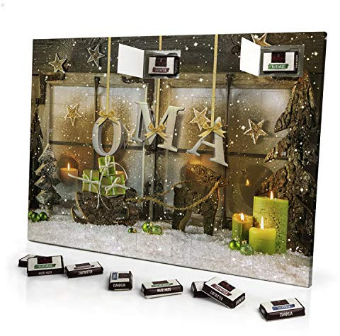 printplanet - Adventskalender mit Namen Oma - gefüllt mit Schokoladen-Füllung - personalisiert mit Namens-Motiv Weihnachtsbuchstaben - Schoko-Kalender, Weihnachtskalender