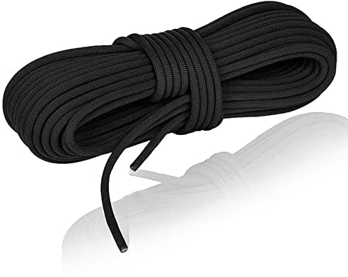 NewDoar Statisches Kletterseil 18KN 10 mm(3/8in) Doppelgeflecht-Zubehörseilseil für Prusik, Überleben im Freien,Wandern,Bergsteigen,Hauling Dragginge(Schwarz 10mm,20ft)