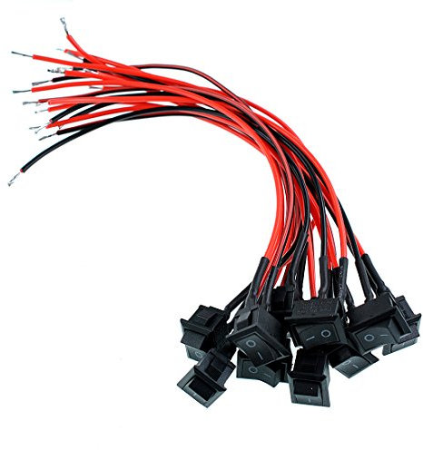 Oiyagai 10 Piezas Interruptor De Balancín Mini De Barco On/Off Conexión Rápida AC 6A/250V 10A/125V SPST De 2 Pines Con Cable Para Electrodomésticos (Negro)