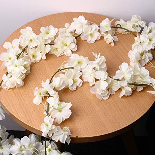 Honfitat Künstliche Seide, Kirschblüten, Hängend, Weingirlande, Dekoration Für Hochzeiten – Weiß