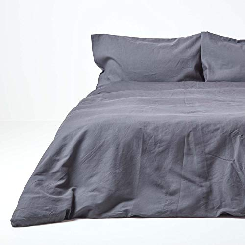 HOMESCAPES Luxury Soft Linen Duvet Cover Set, King Size, Dark Grey, 2 Piece Set, 60% Linen, 40% Cotton