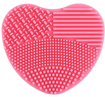 Silikon Pinselreiniger, Pinsel Reinigungspad, 7Colors Pinsel Reinigung Brush, Make up Pinsel Reiniger Silikon Herz Handschuh Reinigung Kosmetikbrett Wasch Wäscher 8.5 * 7.6cm Rosa(02)