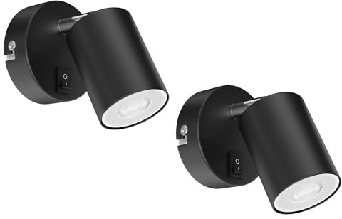 ledscom.de 2 Stück Wandspot WAIKA, einflammig, mit Schalter, GU10, schwarz matt, inkl. 468lm LED GU10 Lampe, warm-weiß