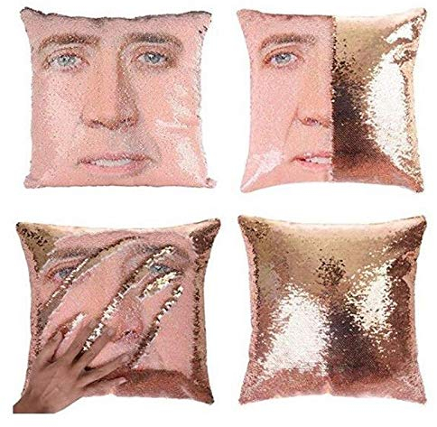 LYX Nicholas Cage Mermaid Pailletten Kissenbezug, Magie Dekokissen Abdeckung Dekorative Farbkissenbezug, Zweifarbwurfkissen (Color : D)
