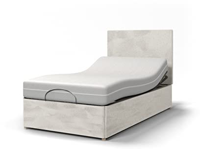Backcarebeds Majestic Adjustable Electric Bed with Memory Foam Mattress (4ft Small Double - Velvet Ivory). Double Size Bed Including Double Base with Headboard, Mattress & Dual Hand Controls.