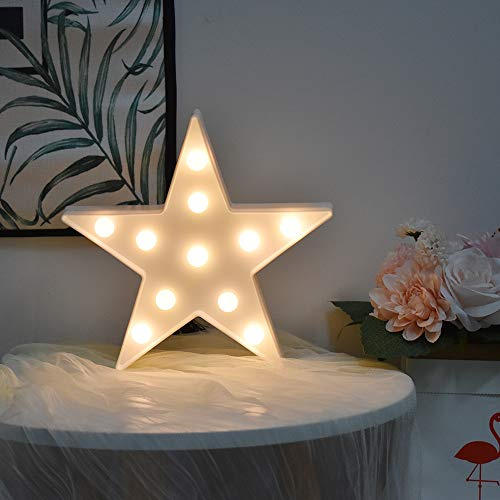buywin Star Shaped Night Light LED Battery Powered Marquee Light Sign Plastic Table Wall Light Decor Pentagram Decoration for Home Children Bedrrom Nursery(White Star)