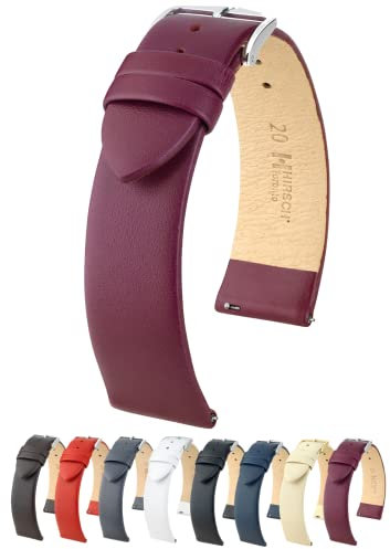 Hirsch Toronto Uhrenarmband aus echtem Leder mit Schnellverschluss – weiches, flexibles und bequemes flaches Design – mehrere Farben und Größen (8–24 mm), Berry / Silver, M - 20mm, Armband