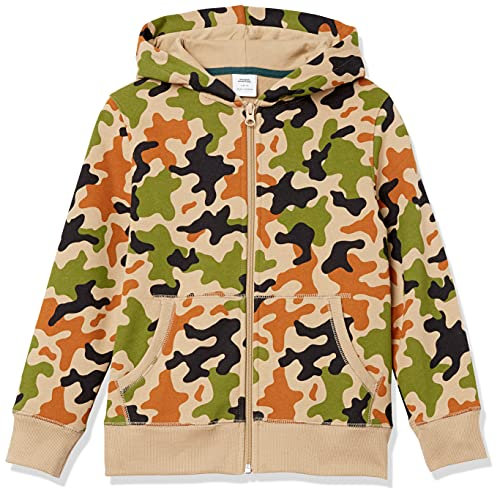 Amazon Essentials Felpe con Cappuccio Foderate in Pile con Cerniera Bambini e Ragazzi, Verde Mimetica, 8 Anni