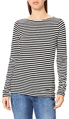 Marc O'Polo Damen Langarmshirt mit U-Boot-Ausschnitt gestreift, Mehrfarbig (Multi/Black), XL