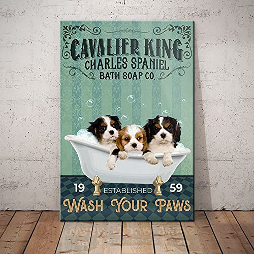Cavalier King Charles Spaniel Dog Bath Soap Company Cavalier King Charles Hund Jahrestag Geburtstag Poster für Zuhause Cafe Bar Garage Metallschild 20,3 x 30,5 cm