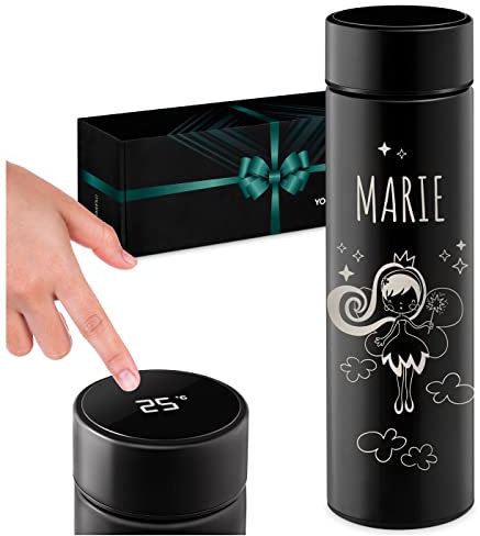 Maverton Tasse thermo avec gravure - Bouteille isotherme 450 ml - Tasse avec afficheur à DEL - Cadeau d'anniversaire pour femme - Mug à personnaliser - Fée