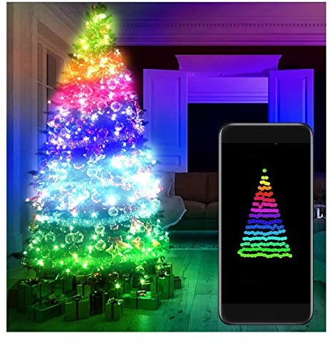 Remote LED String Lights for Christmas Tree Decoration,Bluetooth Mobile Phone App Copper Smart Control Discoloration Lighting String,Home Kitchen DIY Decoration Indoor/Outdoor (100 Lights, 10 Meters)