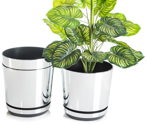 KORAD Set di 3 vasi con sottovaso di diametro 21 cm modello 016 - Specchio; glamour; moderno, alta brillantezza, stile classico, rustico, loft, per piante, erbe, fiori e composizioni vegetali.