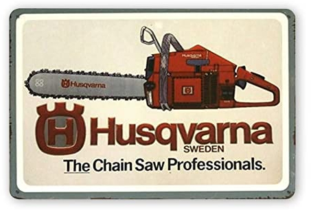 Vintage Tools Equipment Metallschild Husqvarna Kettensägen Poster Blechschild Retro Plaque Wanddekoration für Zuhause Küche Pub Bar Cafe Man Cave Garage 30,5 x 45,7 cm