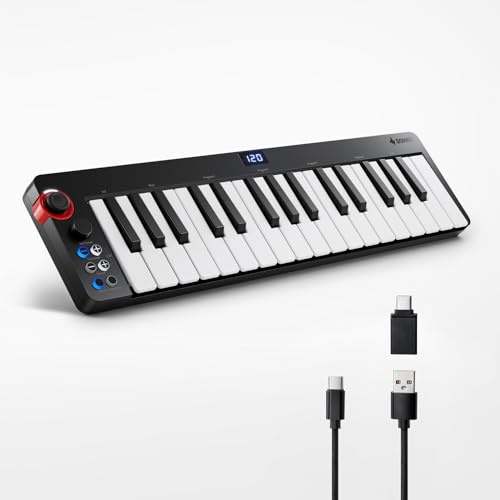 Controlador de teclado MIDI de 32 teclas, Donner N-32 con pantalla de tubo digital, función secuenciador, balancín de luz para iPhone, iPad, Mac y PC