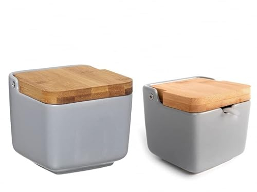 Salero y Azucarero Cocina Ceramica con Tapa Madera para Cocina Factory - Gris