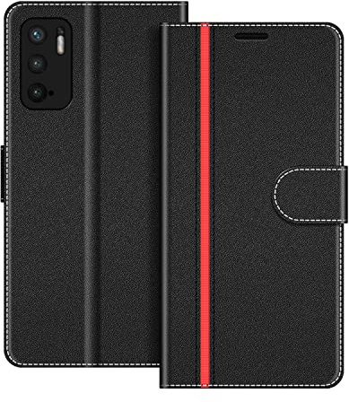 COODIO Coque en Cuir pour Xiaomi Redmi Note 10 5G, Étui Housse Pochette Fonction Stand pour Xiaomi Redmi Note 10 5G / Poco M3 Pro 5G, Noir/Rouge