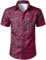LucMatton Chemise hipster boutonnée à manches courtes pour homme Imprimé léopard, rose rouge, L