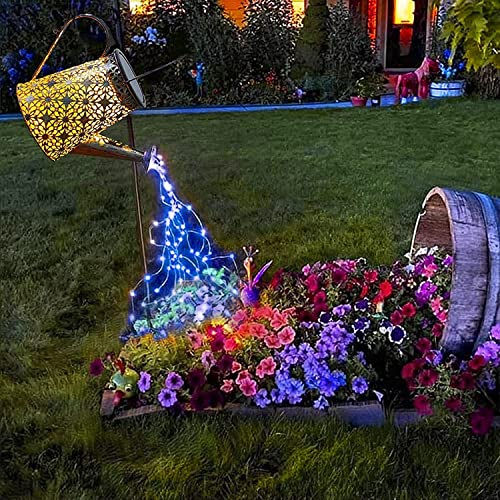 ZNYCYE Gießkanne Solarleuchten Garten Solarlaterne Outdoor Hängend Wasserdicht (mit Halterung) Dekorative Retro Metall Solar Wasserfall Lichter für Tisch Terrasse Hof Weg Gehweg