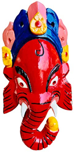 QT S Ganesh Antike Handgefertigte Holz Wandbehang 30.5 cm Maske des Hindu-Gotts des Glücks/Erfolgs Ganesha-Form des Elefantenkopfes für dekorative Wandbehang, Holzmaske, handgefertigt in Nepal