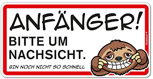 Auto-Aufkleber für Fahr-Anfänger I Faultier Motiv mit Spruch I 20 x 10 cm I für PKW und Anhänger I selbstklebend I Waschanlagengeeignet und wetterfest I kfz696