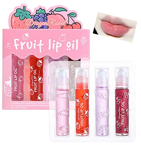 4PCS Fruchtig Lipglosse, Frische Lippenglasur Transparente farblose feuchtigkeitsspendende Lippenlotion für Fuller Hydratisiert Schönheit Lippen