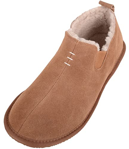 SNUGRUGS Herren Hausschuhe aus echtem Schaffell, einfach anzuziehen, mit zwei Zwickeln, Winterstiefel, kastanienbraun, 42 2/3 EU