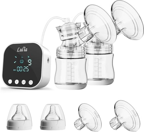 Lulia Electric Breast Pump, Double Breast Milk Pump 4 Modes & 9 Levels, Strong Suction and Pain Free Breastfeeding Pump, Anti-Backflow, BPA Free
