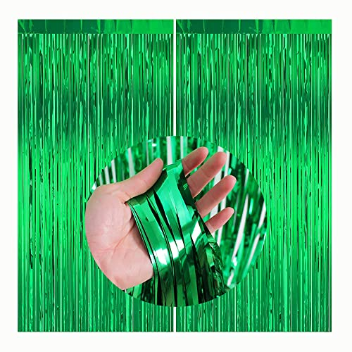 CC wonderland zone 2 Stück Grün Lametta Vorhänge - Metallische Folienvorhänge (1m x 2m) Tinsel Curtain für Party Deko,St. Patrick's Day Deko