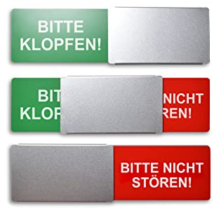 Frei/Besetzt-Schild Style: Bitte KLOPFEN/Bitte Nicht STÖREN 175x50mm - Design Made in Germany - Gravierte Buchstaben - Rahmenloses Schild mit Metallschieber - 2 Klebepads der renommierten Marke 3M