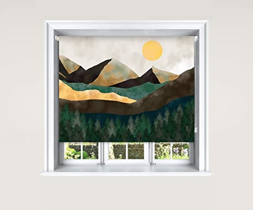 Lister Cartwright Tapestry Painted View Green Blackout Roller Blind Painted View Windows Blinds Child Safety Decor Painted Easy Fit Cut To Size (180 cm Width x 140 cm Drop)