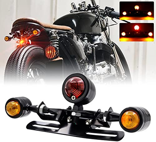 NWpangu Universal Motorcycle Tail Light, 12V 3-Head Bullet Shape Integrated Brake Light Turn Indicators Light Blinker Lamp Motorcycle License Plate Lamp. (Black)