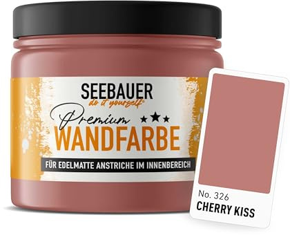 SEEBAUER diy Wandfarbe Rot 300ML für Innen (No. 326 Cherry Kiss) Edelmatte rote Innenfarbe - Rottöne sehr hohe Deckkraft - Matt, Abwaschbar und Tropffrei