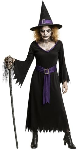 Foxxeo lila schwarzes Hexen Kostüm mit Hexenhut für Damen - Größe M-XXXXL - Fasching Karneval Halloween