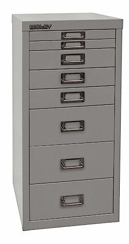 Bisley Multidrawer Schubladenschrank aus Metall mit 8 Schubladen DIN A4 ohne Sockel - Farbe: Silber