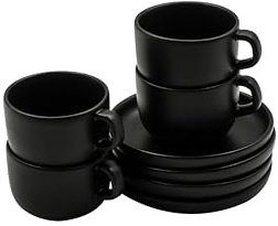 EVA SOLO Nordic Kitchen Kaffeetasse und Untertasse, 20 cl, Keramikbecher, spülmaschinen- und mikrowellengeeignet, schwarzes Steingut, dänisches Design, Funktionalität und Qualität, Schwarz, 4 Stück