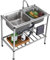 Fregadero para exteriores Fregadero comercial para restaurante Fregadero doble de acero inoxidable Fregadero para uso general independiente 2 compartimentos para taller Interior al aire libre con grif