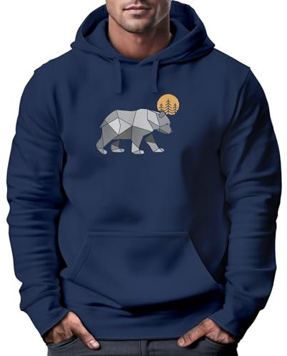 Neverless® Hoodie Herren Polygon Bär Mond Outdoor Wandern Natur Print Aufdruck Fashion Streetstyle Navy 4XL