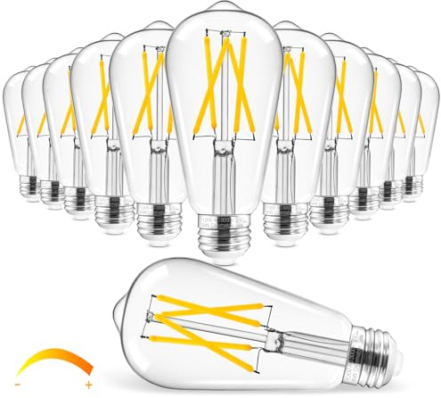 Hizashi Vintage LED Edison Bulb Dimmable, 6W Equivalent 60W, 3000k Soft White, E26 Base Led Light Bulbs, 700LM, UL Listed, High CRI 95+ Eye Protection, Clear Glass, Pack of 12