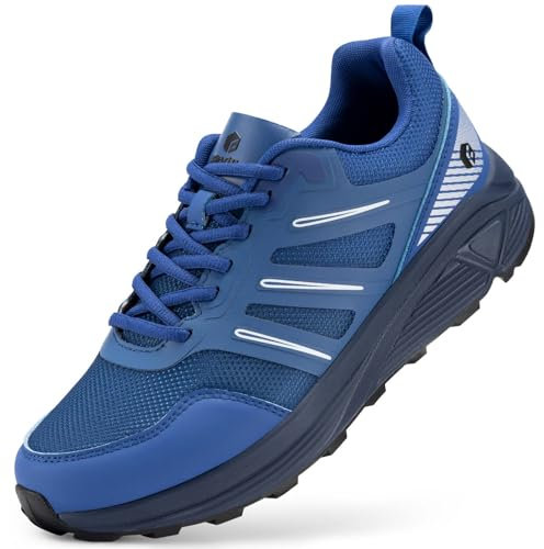 FitVille Scarpe Trail Running Uomo Pianta Larga Sneakers Leggere Camminata Antiscivolo Scarpe da Trekking all'aperto Blu Navy 41 EU Larga