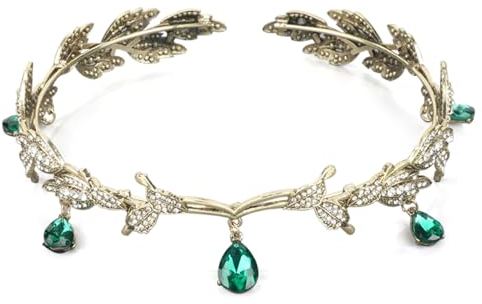 Elfen Kopfschmuck, Vintage Grün Strass Diademe Stirnband, Elfenkrone Schmuck, Prinzessin Kristall Tiara Headwear, Kristallperlen Stirn Kopfschmuck für Braut Brautjungfern Mädchen