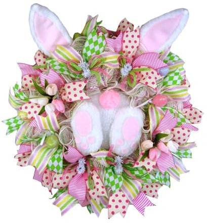 Zuasdvnk Frühlingskranz Häschen | Oster-Wichtelkranz-Schild, Hasenzwerg-Design, Bauernhaus- , Frühling-Outdoor-Girlande, für Ostern, Zuhause, Wand, Tür, Innen- und Außenbereich,