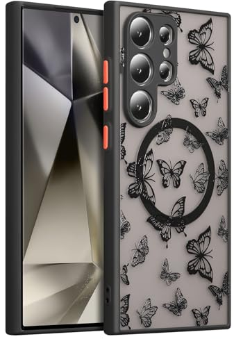 ZCDAYE Samsung Galaxy S24 Ultra Hülle, Mattierte Galaxy S24 Ultra Handyhülle mit Schmetterlinge Druck, TPU Case Handytasche Stoßfest stabil Handy Hülle für Samsung S24 Ultra, Schmetterling