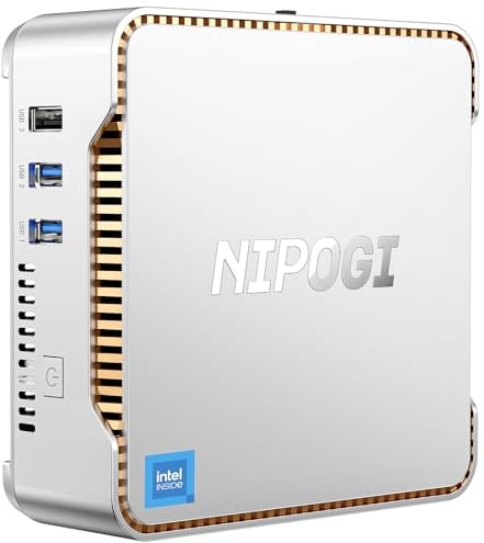 NiPoGi Mini PC Ιntel Alder Lake-N97(4C/4T, bis zu 3,6 GHz), 8 GB DDR4 256 GB M.2 SSD Mini Desktop Computer W-11 Pro, HDMI 2.0, DP, Dual-WiFi, 4K Dual Display E2 Micro-PC mit VESA für Schule/Büro/Heim.