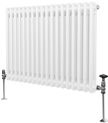 Radiador Tradicional Horizontal de 2 columnas 600mm x 832mm | Blanco | Acero | Montado en pared | Kit de fijación y soportes + Cepillo de limpieza GRATIS | Calefacción estufa calefactor