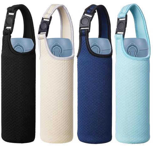 Dzmuero Porte Gourde, 4 Pièces Sac Gourde, Porte Bouteille Isotherme, Protecteur de Bouteille deau Portable, Fibre Extensible en Mousse, Isolation Thermique et rétention du Froid (6,8 * 18CM)