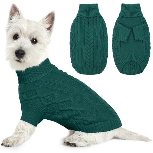 Lelepet Winter Hundepullover, Gestrickter Warm Hundepulli mit Rollkragen, Weihnachtspullover für kaltes Wetter, Weiche Hundestrickwaren, Hundemantel Sweater Haustier Bekleidung, Pfauengrün S