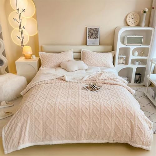 CHARMCRAFTERS Taffeta Lambswool Fleece Plush Blanket 200x230cm for Couch Sofa Super Soft Dual Sided Fuzzy Fluffy Thick Warm Winter Blanket Suitable for Bedroom Sofa Camping(Pink