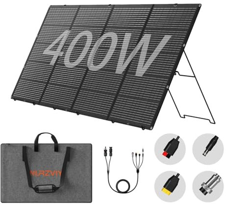 NURZVIY Panneau solaire pliable 400 W – Léger, support amélioré pour une installation facile, chargeur solaire portable avec étui réglable, étanche IP67 34,2 V pour les aventures en plein air et les